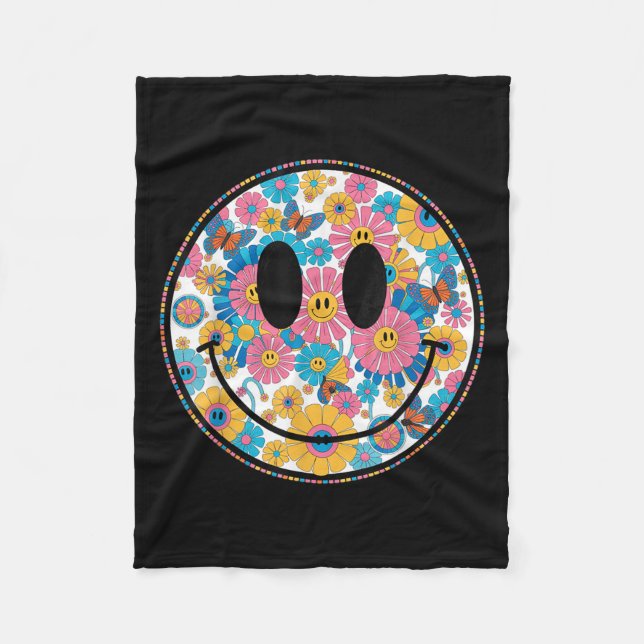 Happy Retro Daisy Smile Face Preppy Ästhetik Männe Fleecedecke (Vorderseite)