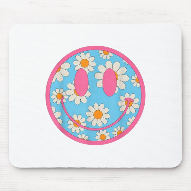 Happy Retro Daisy Smile Face Preppy Ästhetik Männe Mousepad (Vorne)