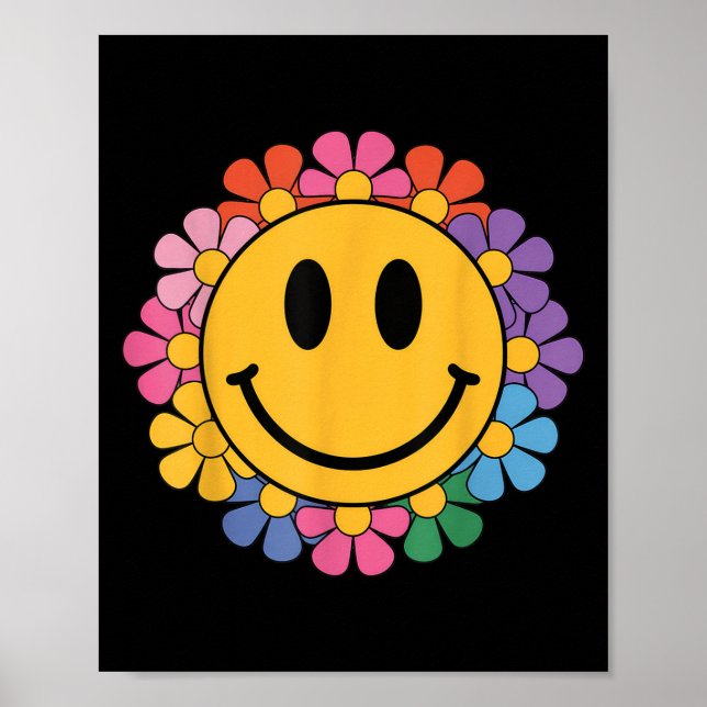 Happy Retro Daisy Smile Face Preppy Ästhetik Männe Poster (Vorne)