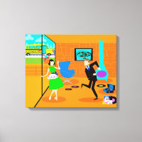 Happy Retro Partys Stretched Canvas Print