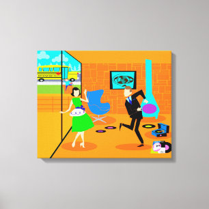 Happy Retro Partys Stretched Canvas Print Leinwanddruck