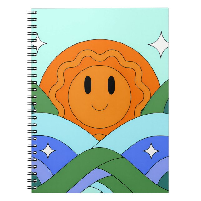 Happy Retro Sun Over Rolling Hills Notizblock (Vorderseite)