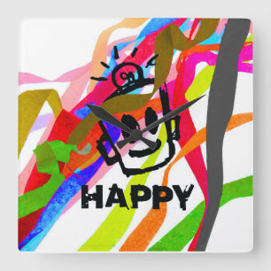 HAPPY Ribbons Wall Clock Quadratische Wanduhr