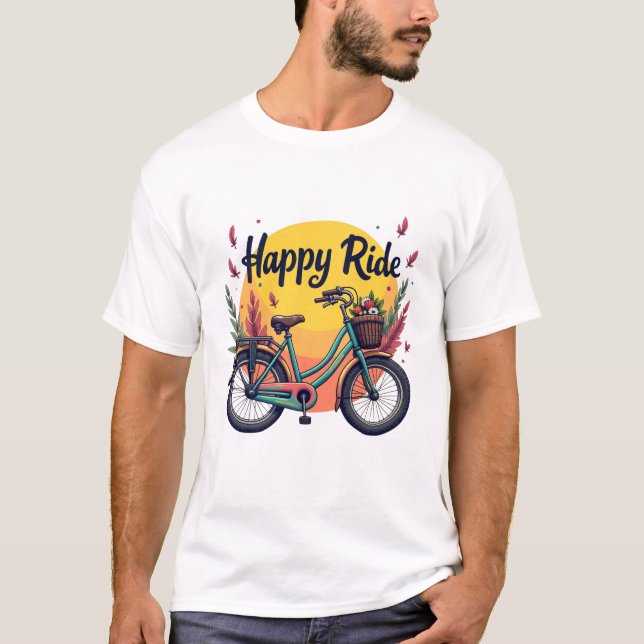 "Happy Ride" - Vintage Fahrradkunst T-Shirt (Vorderseite)