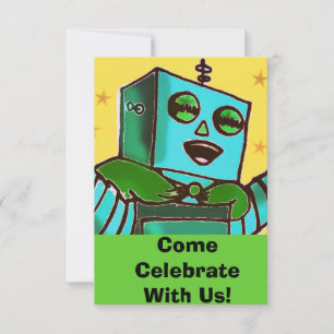 Happy Robot Comic Style Celebration Einladung