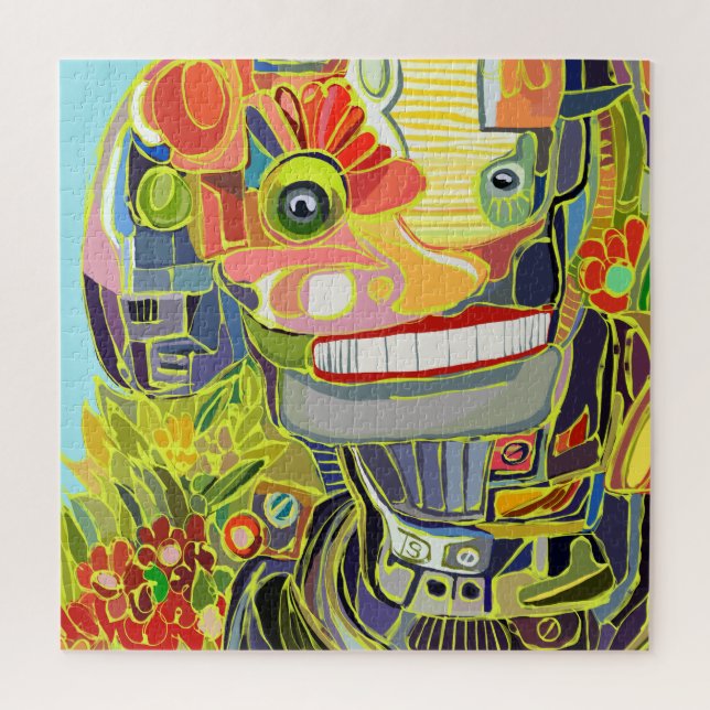 Happy Robot Selfie in Nature Puzzle (Vertikal)