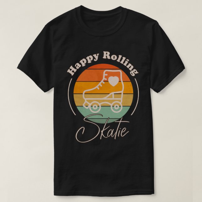 Happy Rolling Retro Rainbow Roller Skaten Design T-Shirt (Design vorne)