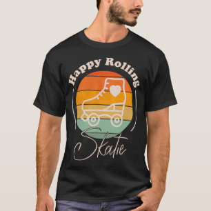 Happy Rolling Retro Rainbow Roller Skaten Design T-Shirt