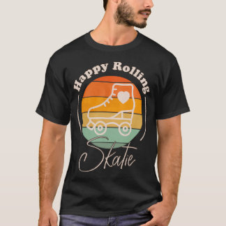 Happy Rolling Retro Rainbow Roller Skaten Design T-Shirt