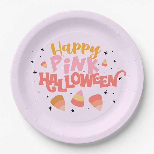 Happy rosa Halloween Paper Plate Pappteller (Vorderseite)
