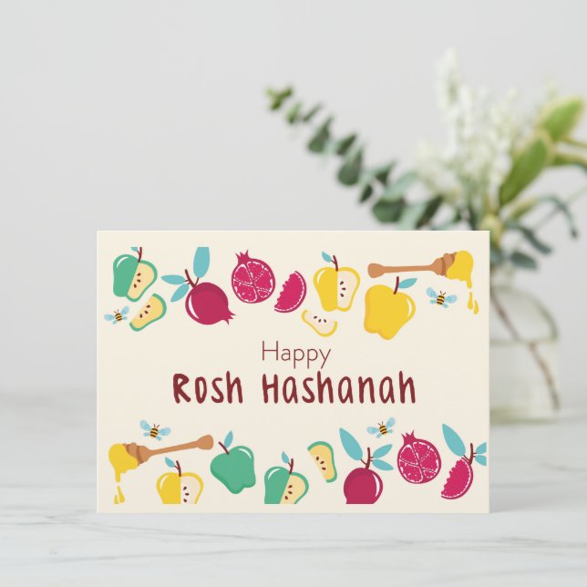 Happy Rosh Hashanah Honey & Apple  Einladung (Stehend Vorderseite)