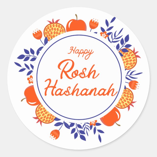 happy rosh hashanah,jewish holiday orange blue runder aufkleber (Vorderseite)