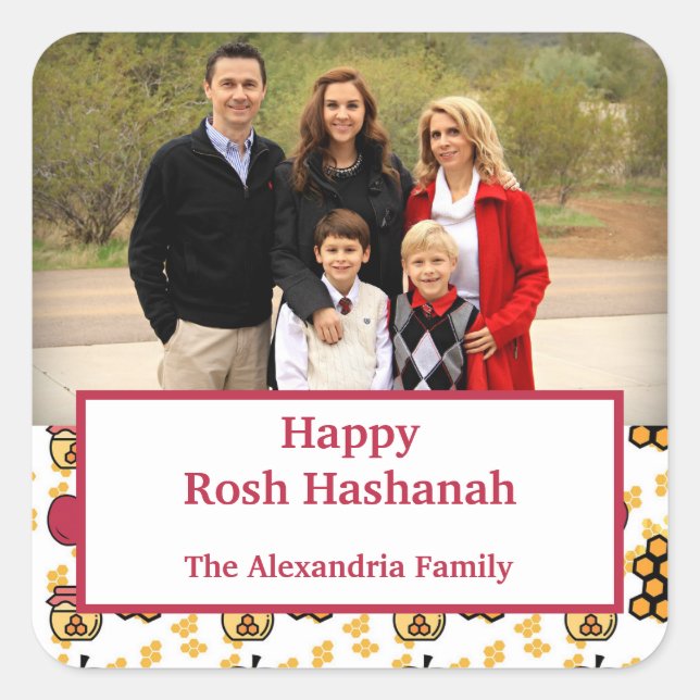 Happy Rosh Hashanah Jewish New Year custom Foto Quadratischer Aufkleber (Vorderseite)