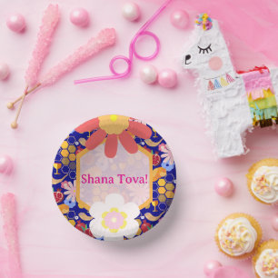 Happy Rosh Hashanah Jüdische Neujahrsmuster Pappteller