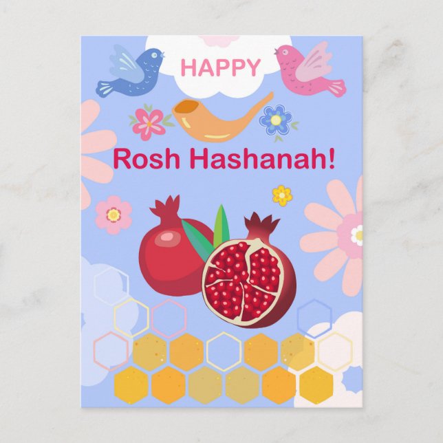 Happy Rosh Hashanah Jüdische Neujahrsmuster Postkarte (Vorderseite)