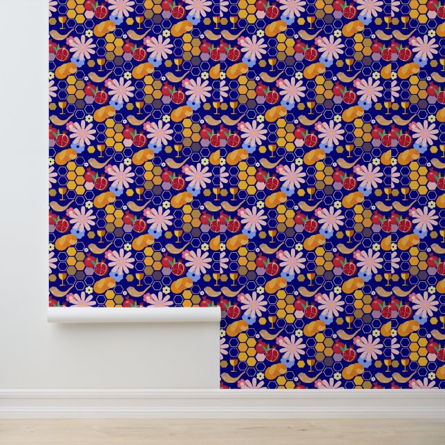 Happy Rosh Hashanah Jüdische Neujahrsmuster Tapete (Anwendung)