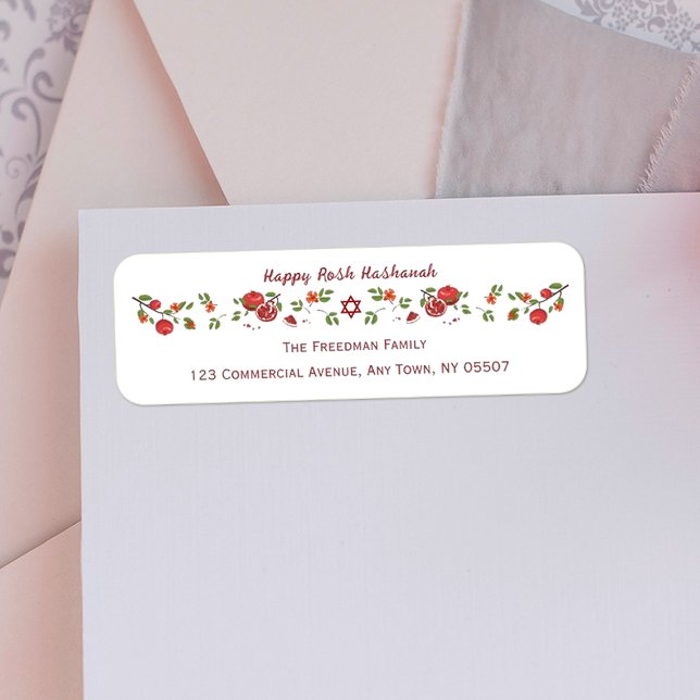 Happy Rosh Hashanah Juwish New Year Pomegranates (Personalized return address label for the Jewish New Year,  Rosh Hashanah, featuring pomegranates.)
