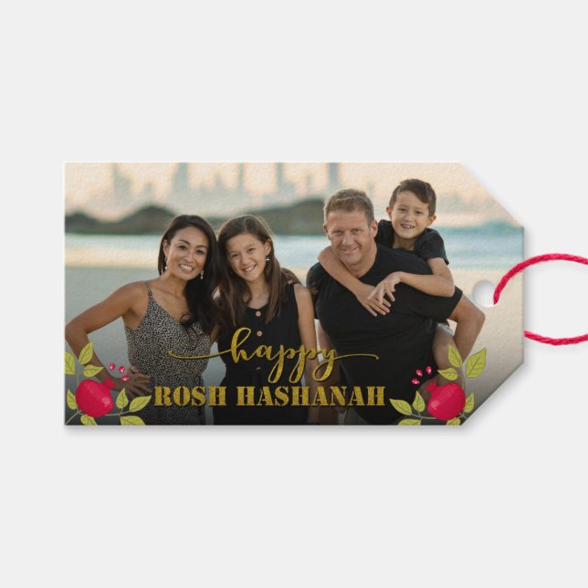 Happy Rosh Hashanah Luxury Gold Script Foto Geschenkanhänger (Vorderseite (Horizontal))
