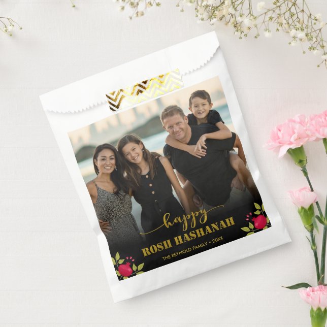 Happy Rosh Hashanah Luxury Gold Script Foto Geschenktütchen (Versiegelt)