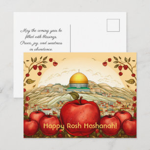 Happy Rosh Hashanah mit Äpfeln & Kuppel Rock Postkarte