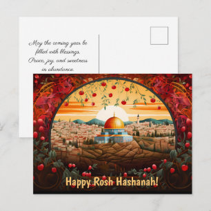 Happy Rosh Hashanah mit Kuppel aus Rock & Äpfeln Postkarte