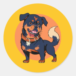 Happy Rottweiler Cartoon Runder Aufkleber
