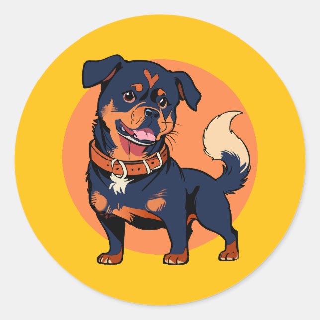 Happy Rottweiler Cartoon Runder Aufkleber (Vorderseite)
