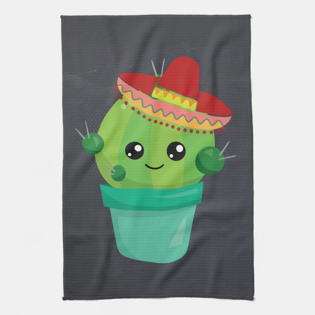 Happy Round Cactus Wear a Red Sombrero Geschirrtuch (Vertikal)