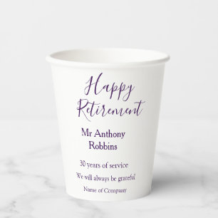 Happy Ruhestand hinzufügen Namen Jahre des Dienste Pappbecher