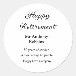 Happy Ruhestand hinzufügen Namen Jahre des Dienste Runder Aufkleber