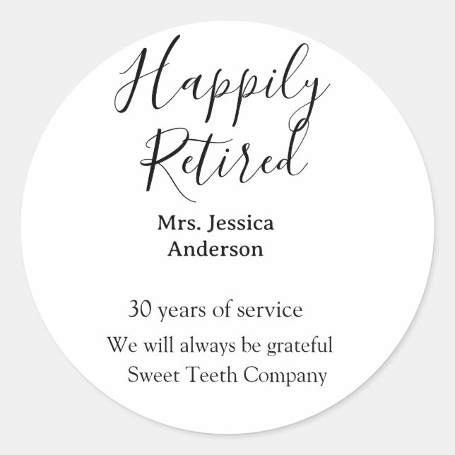 Happy Ruhestand hinzufügen Namen Jahre des Dienste Runder Aufkleber (Vorderseite)