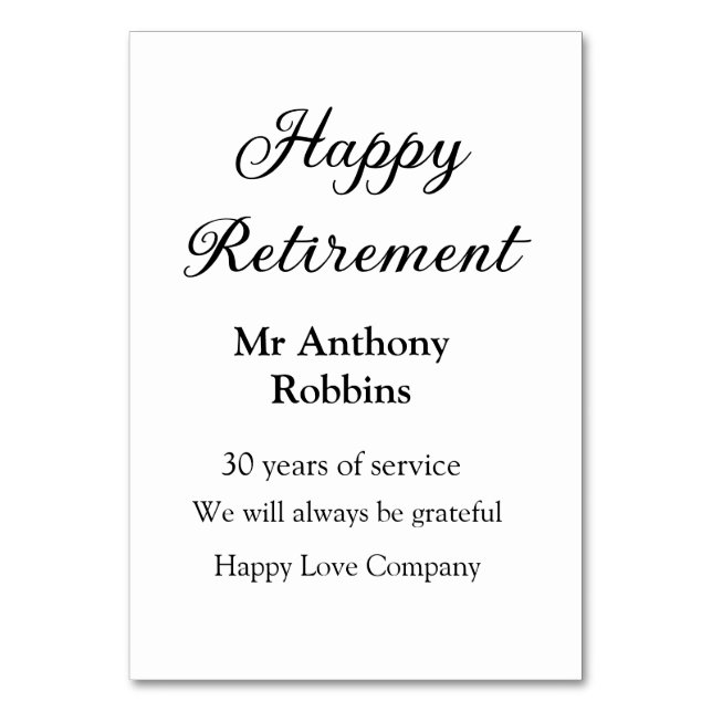 Happy Ruhestand hinzufügen Namen Jahre des Dienste Tischnummer (Vorderseite)