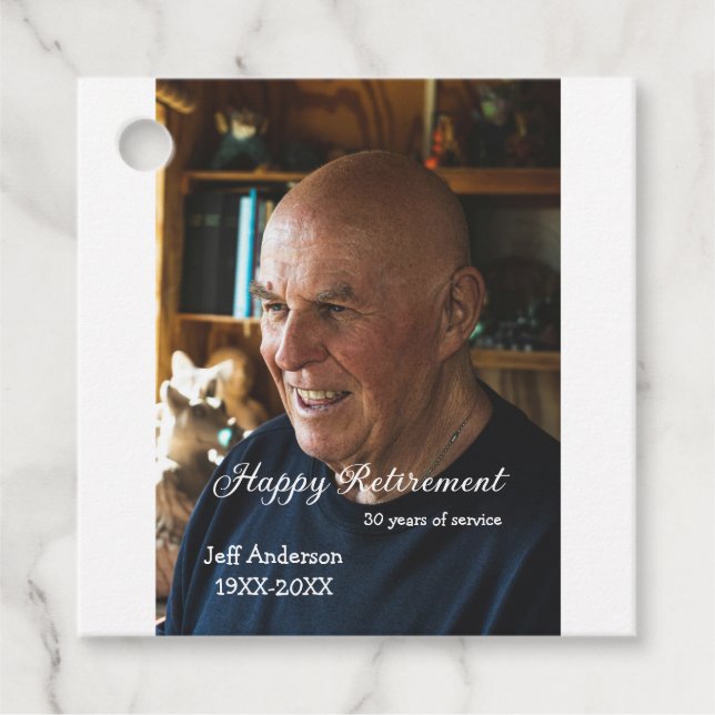 Happy Ruhestand Name Foto Jahre Dienst oder Geschenkanhänger (Vorderseite)