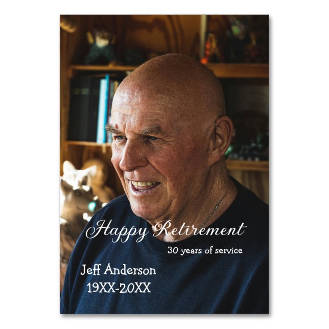 Happy Ruhestand Name Foto Jahre Dienst oder Tischnummer (Vorderseite)