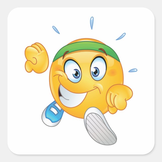 Happy Running Emoji Quadratischer Aufkleber (Vorderseite)