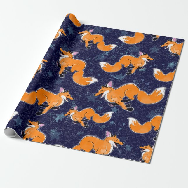 Happy Running Fox Wrapping Paper Geschenkpapier (Ungerollt)