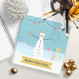Happy Rustic Snowman Winter Scene Notebook Notizbuch