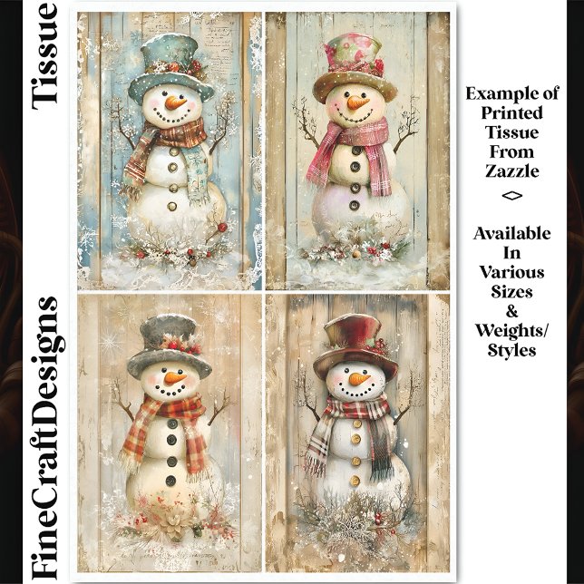 Happy Rustic Snowmen, Hat, Scarf DQ8 Decoupage Seidenpapier (Von Creator hochgeladen)
