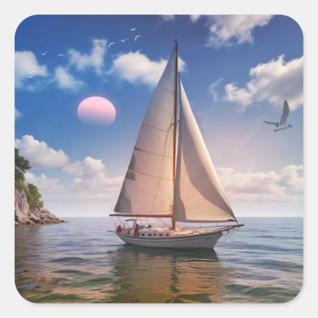 Happy Sailing Quadratischer Aufkleber (Vorderseite)