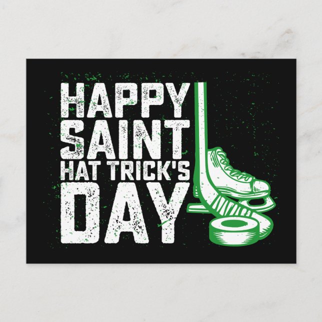 Happy Saint Hat Trick's Day Ice Hockey St Patricks Postkarte (Vorderseite)