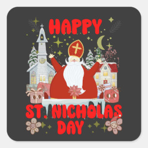 Happy Saint Nicholas Day Retro Winter Hollydays Quadratischer Aufkleber