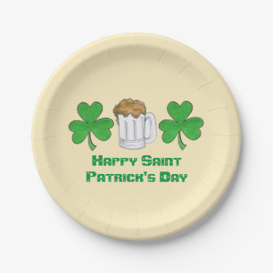 Happy Saint Patrick's Day Beer Green Kleeblatt Pappteller