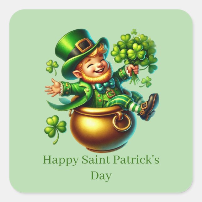 Happy Saint Patrick's Day customizable leprechaun  Quadratischer Aufkleber (Vorderseite)