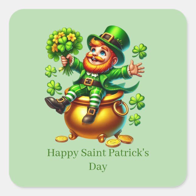 Happy Saint Patrick's Day customizable leprechaun  Quadratischer Aufkleber (Vorderseite)