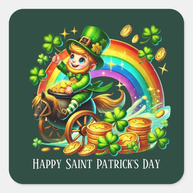 Happy Saint Patrick's Day customizable party Quadratischer Aufkleber (Vorderseite)