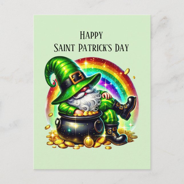 Happy Saint Patrick's Day gnome Feiertagspostkarte (Vorderseite)