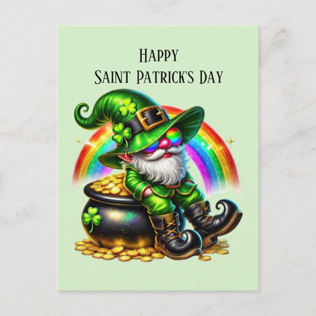 Happy Saint Patrick's Day gnome Feiertagspostkarte (Vorderseite)
