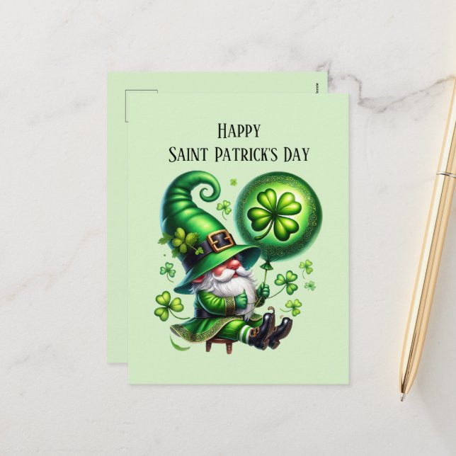 Happy Saint Patrick's Day gnome Feiertagspostkarte (Vorderseite/Rückseite Beispiel)
