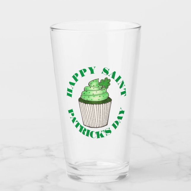 Happy Saint Patrick's Day Green Kleeblatt Cupcake Glas (Vorderseite)