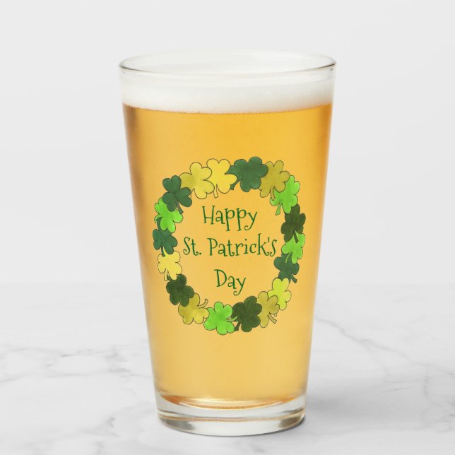 Happy Saint Patrick's Day Green Kleeblatt Kranz Glas (Vorne (Gefüllt))